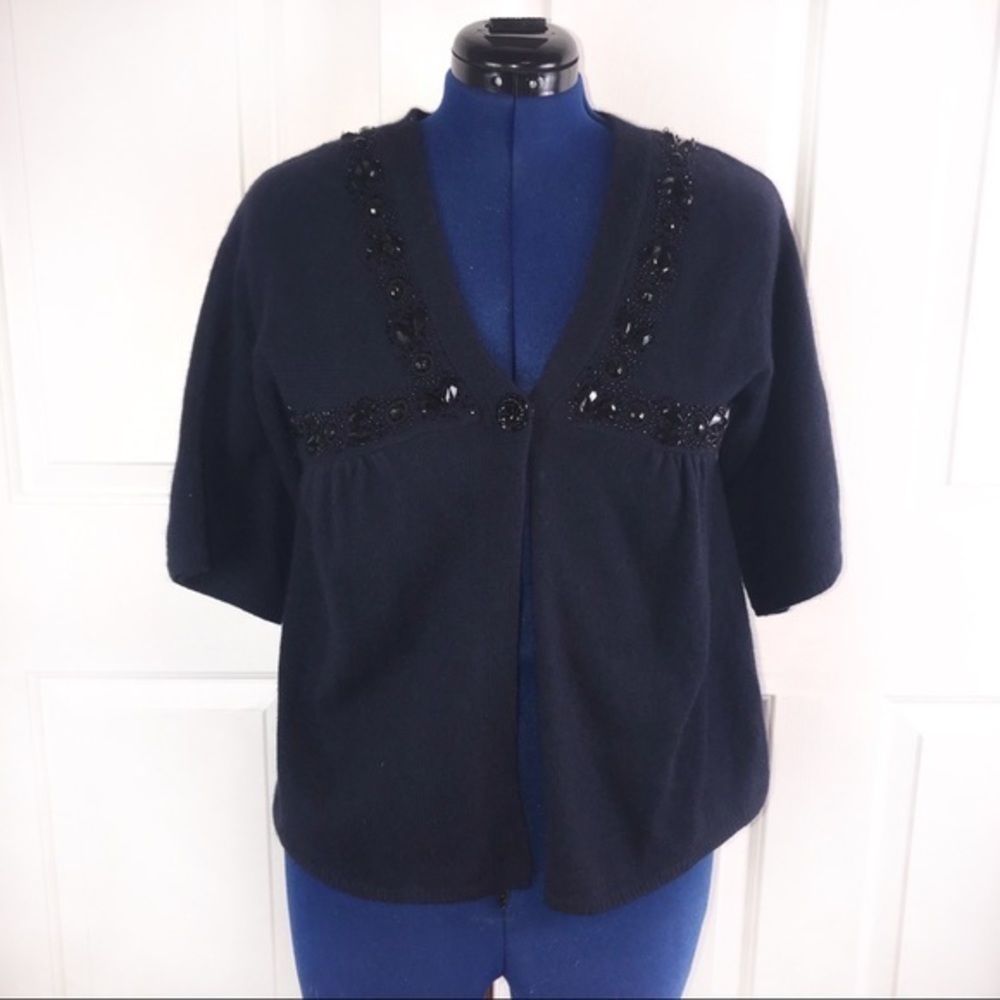Next‎ 14(UK) black beaded wool/angora babydoll cardigan sweater - Picture 9 of 9